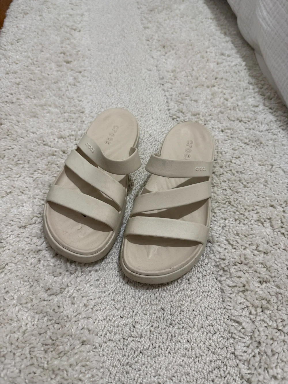 Crocs Women’s Beige Triple-Strap Slide Sandals